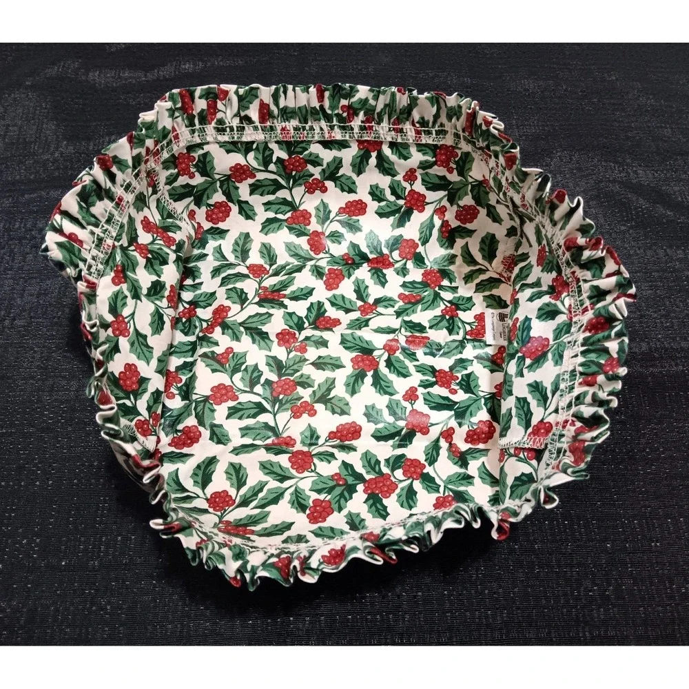 Longaberger Holiday Cheer SU Holly Bread Basket Liner 216877 Christmas Ruffle